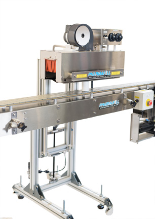 Pharmafill HT6B heat tunnel by Deitz Company with companion packaging conveyor